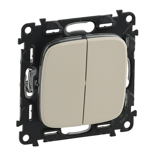 LEGRAND 752805 Модуль 2-клавишного выключателя, безвинтовые зажимы, 10АX, 250В, с лицевой панелью, слоновая кость, Valena Allure