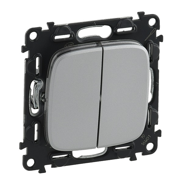 LEGRAND 752905 Модуль 2-клавишного выключателя, безвинтовые зажимы, 10АX, 250В, с лицевой панелью, алюминий, Valena Allure