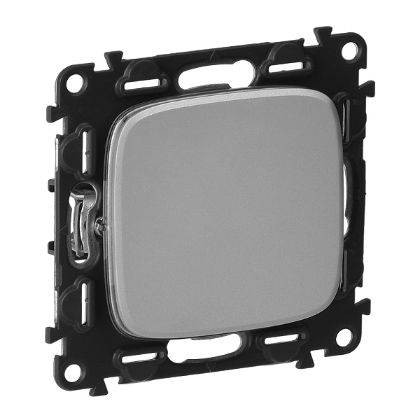 LEGRAND 752906 Модуль переключателя на 2 направления, безвинтовые зажимы, 10АX, 250В, с лицевой панелью, алюминий, Valena Allure