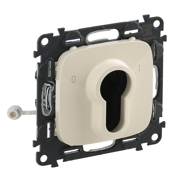 LEGRAND 755236 Модуль 1-клавишного выключателя с ключом на 2 положения, 2 Н.О. контакта, 10А, 230В, с лицевой панелью, слоновая кость, Valena Allure