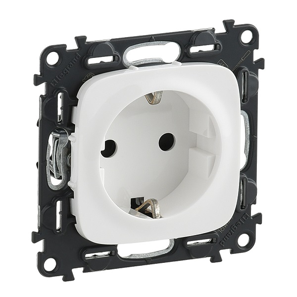 LEGRAND 753725 Модуль силовой розетки 2К+З, немецкий стандарт, винтовые зажимы, 16А, 250В, с лицевой панелью, белый, Valena Allure