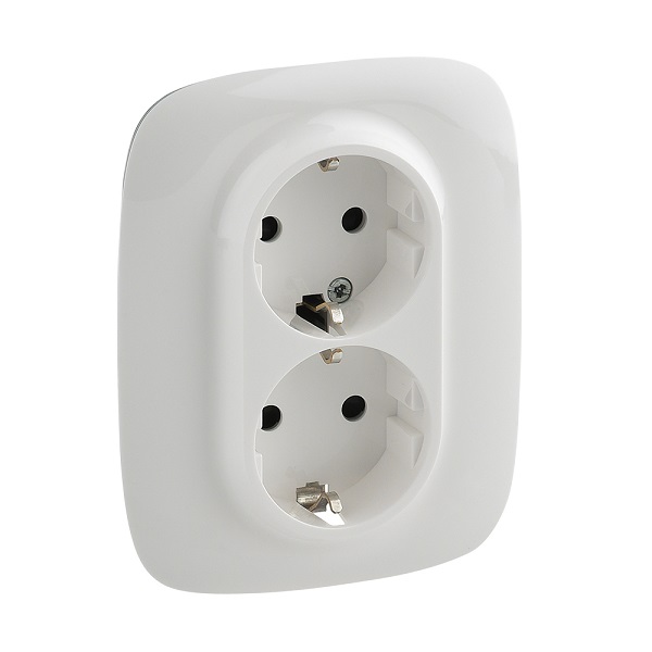 LEGRAND 753726 Модуль силовой розетки 2х2К+З, немецкий стандарт, с защитными шторками, безвинтовые зажимы, 16А, 250В, с лицевой панелью, белый, Valena