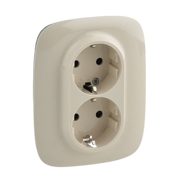LEGRAND 753826 Модуль силовой розетки 2х2К+З, немецкий стандарт, с защитными шторками, безвинтовые зажимы, 16А, 250В, с лицевой панелью, слоновая кост