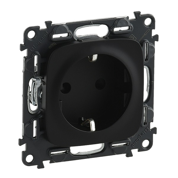 LEGRAND 753934 Модуль силовой розетки 2К+З, немецкий стандарт, с защитными шторками, винтовые зажимы, 16А, 250В, с лицевой панелью, антрацит, Valena A
