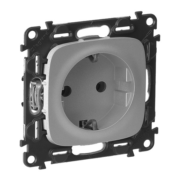 LEGRAND 753935 Модуль силовой розетки 2К+З, немецкий стандарт, винтовые зажимы, 16А, 250В, с лицевой панелью, алюминий, Valena Allure