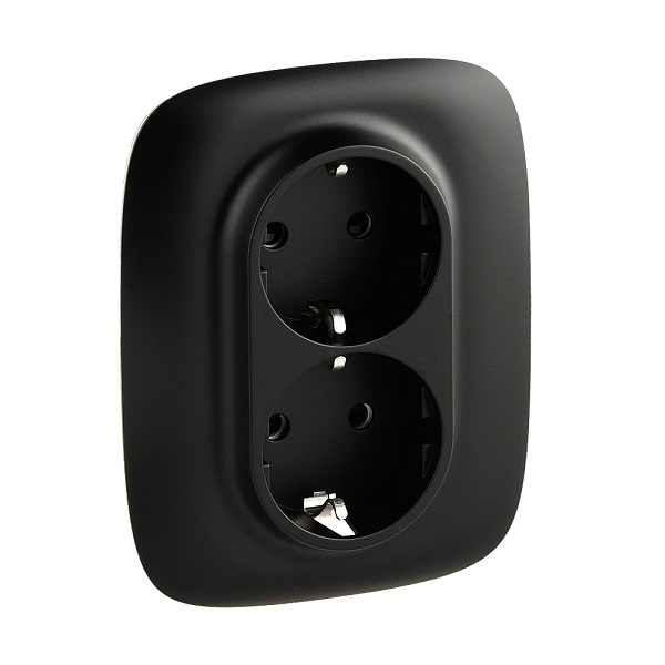 LEGRAND 753936 Модуль силовой розетки 2х2К+З, немецкий стандарт, с защитными шторками, безвинтовые зажимы, 16А, 250В, с лицевой панелью, антрацит, Val