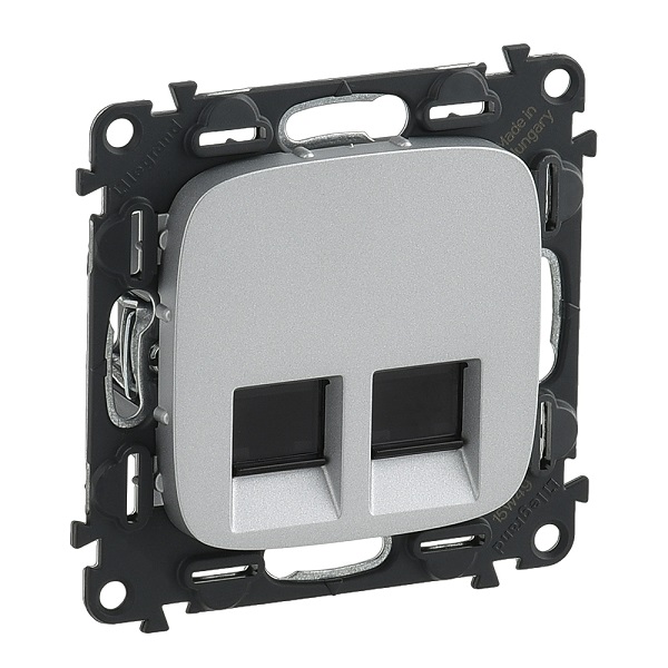 LEGRAND 753943 Модуль розетки информационной 2хRJ45, категория 6, UTP, с лицевой панелью, алюминий, Valena Allure