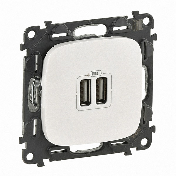 LEGRAND 754999 Модуль зарядного устройства 2х USB, 100-240ВA, 50-60Гц, 5В-2400мА, с лицевой панелью, жемчуг, Valena Allure