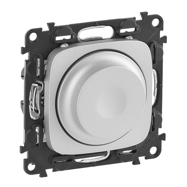 LEGRAND 752960 Модуль светорегулятора с поворотной ручкой, без нейтрали, 300Вт, с лицевой панелью, алюминий, Valena Allure