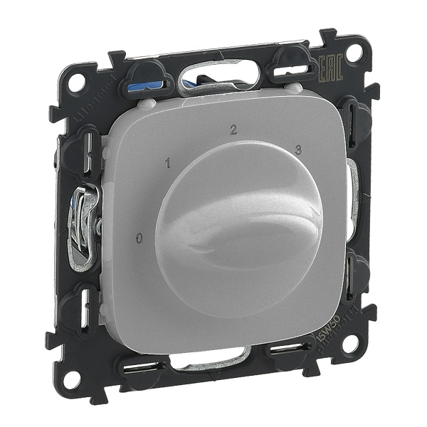 LEGRAND 755177 Модуль 4-позиционного выключателя вентилятора, винтовые зажимы, с лицевой панелью, алюминий, Valena Allure