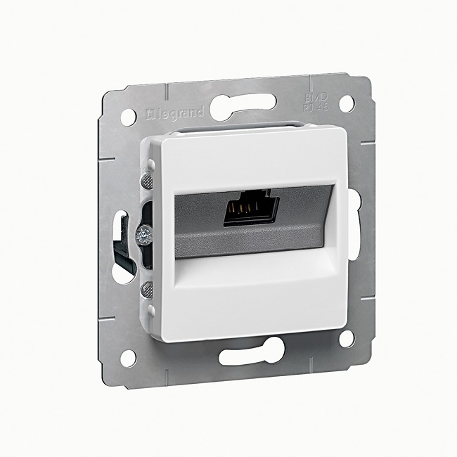 LEGRAND 773641 Модуль розетки RJ45, кат.6, UTP,с захв.,белая,Cariva