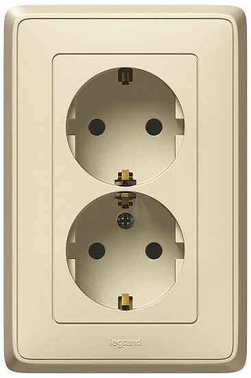 LEGRAND 773727 Розетка 2х2К+3, немецкий стандарт, 16А, 250В, слоновая кость, Cariva