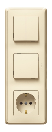 LEGRAND 773744 Блок 3-постовой: выключатель 10А + выключатель 2-клавишный 10А + розетка 2К+3 16А, слоновая кость, Cariva