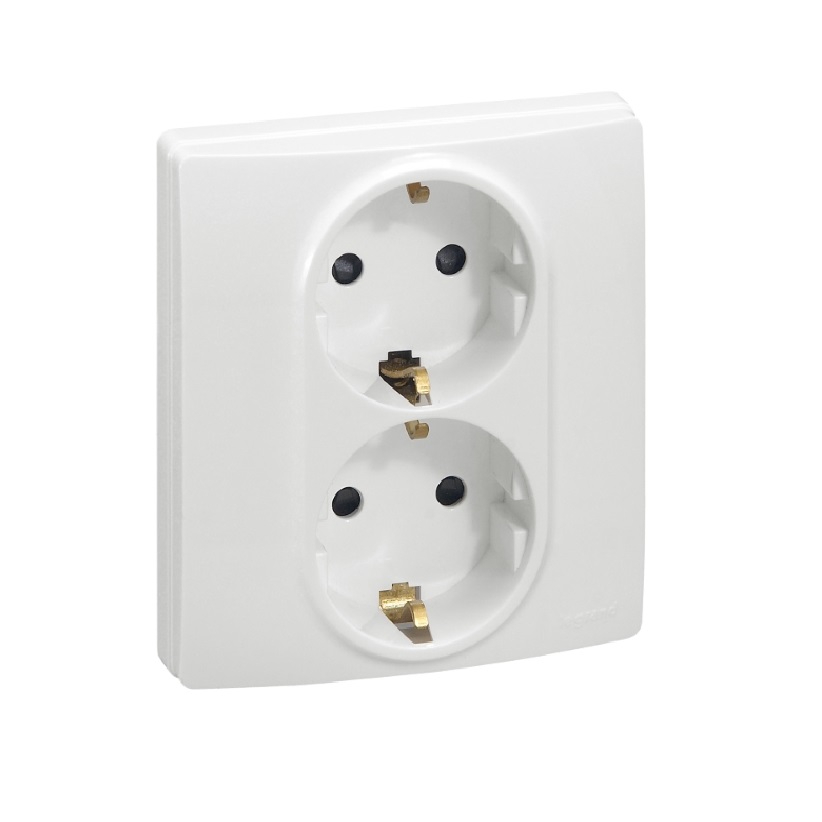 LEGRAND 672233 Модуль розетки 2 х 2К+З со шторками, 10AX, автоматические зажимы, немецкий стандарт, белый, ETIKA