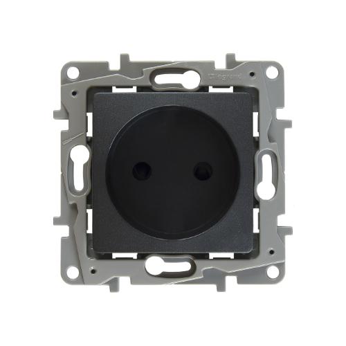 LEGRAND 672634 Модуль розетки 2К со шторками, 10AX, с винтовыми зажимами, немецкий стандарт, антрацит, ETIKA