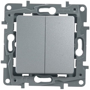 LEGRAND 672412 Выключатель/переключатель 2-клавишный, 10AX, с автоматическими зажимами, алюминий, ETIKA