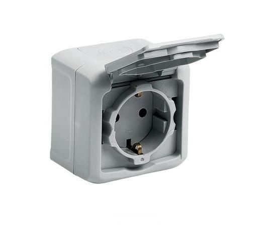 LEGRAND 782351 Розетка 2К+3, накладной монтаж, с винтовыми зажимами, со шторками, с защитной крышкой, 16А, серый, IP44, Quteo
