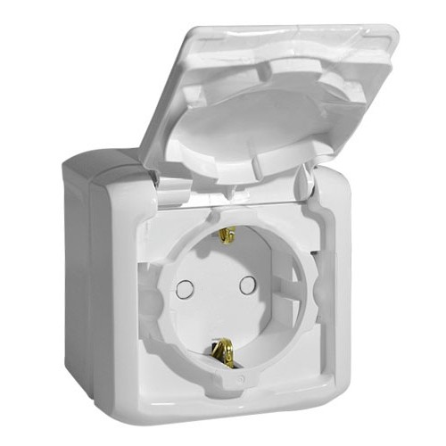 LEGRAND 782321 Розетка 2К+3, накладной монтаж, с винтовыми зажимами, со шторками, с защитной крышкой, 16А, белая, IP44, Quteo
