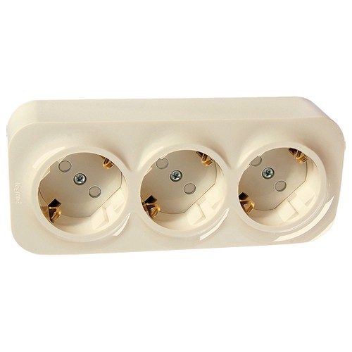 LEGRAND 782248 Розетка 3х2К+3, накладной монтаж, с винтовыми зажимами, со шторками, 16А, слоновая кость, Quteo