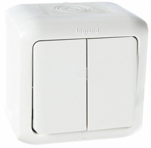 LEGRAND 782302 Выключатель 2-клавишный, 10А, белый, IP44, Quteo