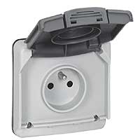 LEGRAND 090486 Розетка 2К+3 с защитными шторками, 16А, 250В, серая, Plexo