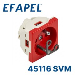 45116 SVM EFAPEL Розетка французский стандарт с механической блокировкой, с защитным ключом, красная
