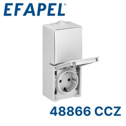 48866 CCZ EFAPEL Вертикальный блок - переключатель + розетка 2к+з с защитными шторками, серый