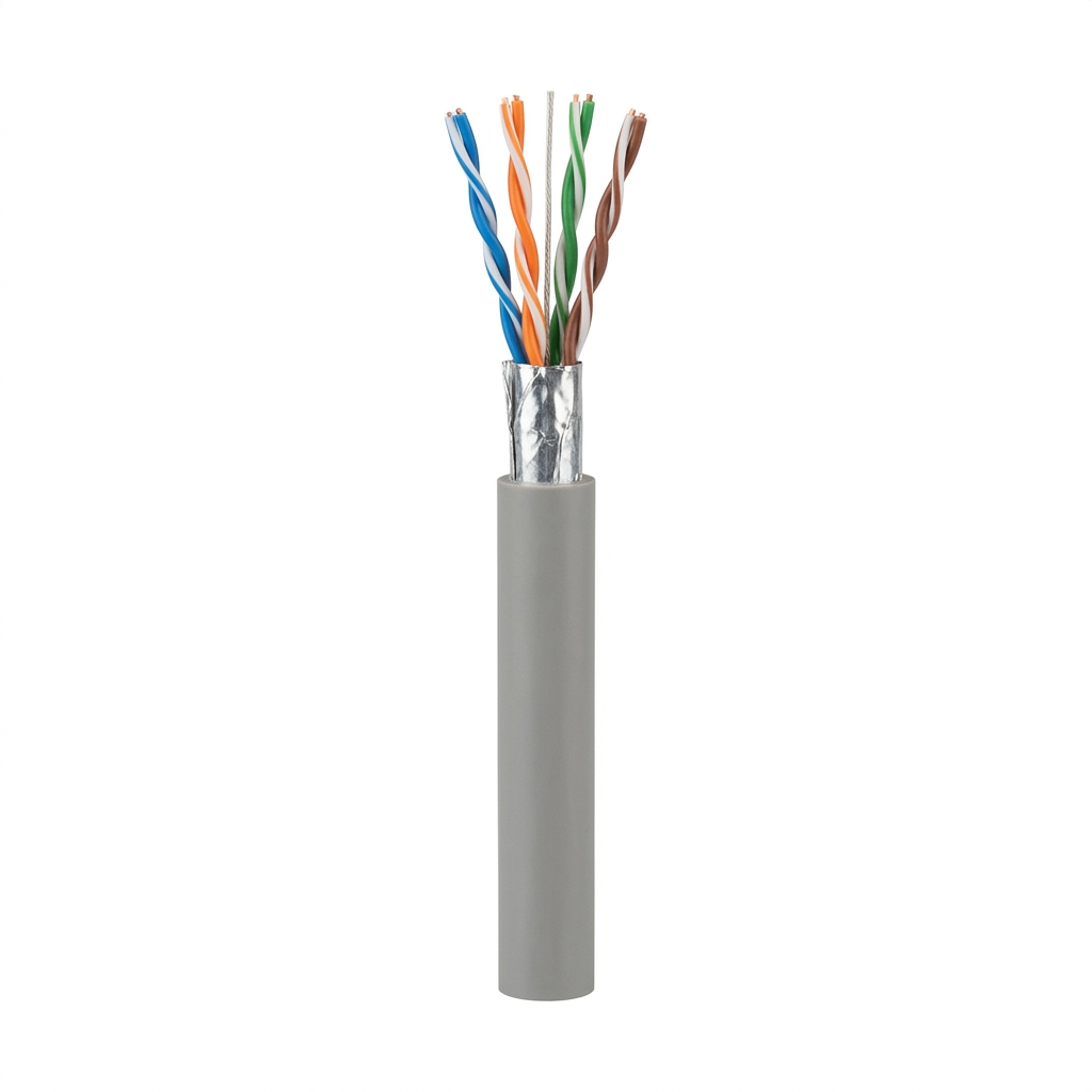 Hyperline FUTP4-C5E-S24-IN-LSZH-GY-305 (305 м) Кабель витая пара F/UTP, категория 5e, 4 пары (24 AWG), одножильный (solid), экран - фольга, LSZH, нг(А)-HF, –20°C – +75°C, серый - гарантия: 15 лет компонентная, 25 лет системная
