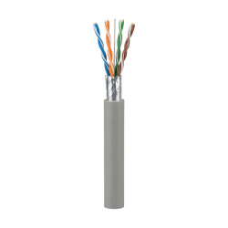 Hyperline FUTP4-C5E-S24-IN-LSZH-GY-305 (305 м) Кабель витая пара F/UTP, категория 5e, 4 пары (24 AWG), одножильный (solid), экран - фольга, LSZH, нг(А)-HF, –20°C – +75°C, серый - гарантия: 15 лет компонентная, 25 лет системная