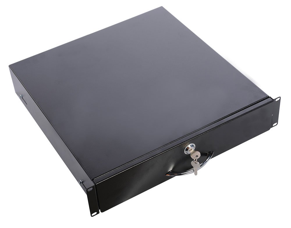 Ящик для документов 3U, глубиной 360 мм, с замком, цвет черный (RAL 9004)