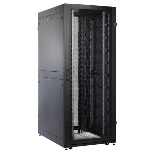 Шкаф серверный напольный 42U 600x1070 дверь перфорированная, задние двойные перфорированные, черный Ral 9004 RC19RS-42.6.10 фото