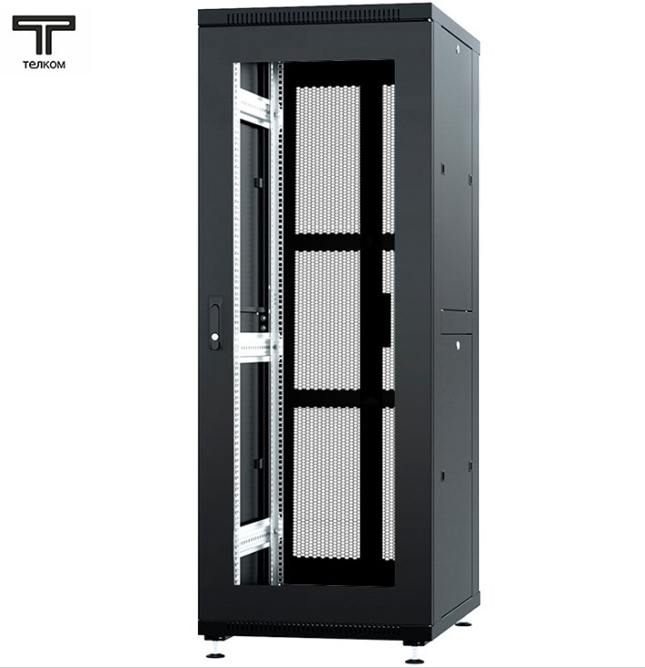 ТЕЛКОМ ТС-33.6.10-C2П Шкаф 33U 600x1000x1587мм (ШхГхВ) телекоммуникационный 19 напольный, передняя дверь стекло - задняя дверь перфорация распашная 2-х створчатая, цвет черный (RAL9005)ТС-33.6.10-C2П.9005М фото