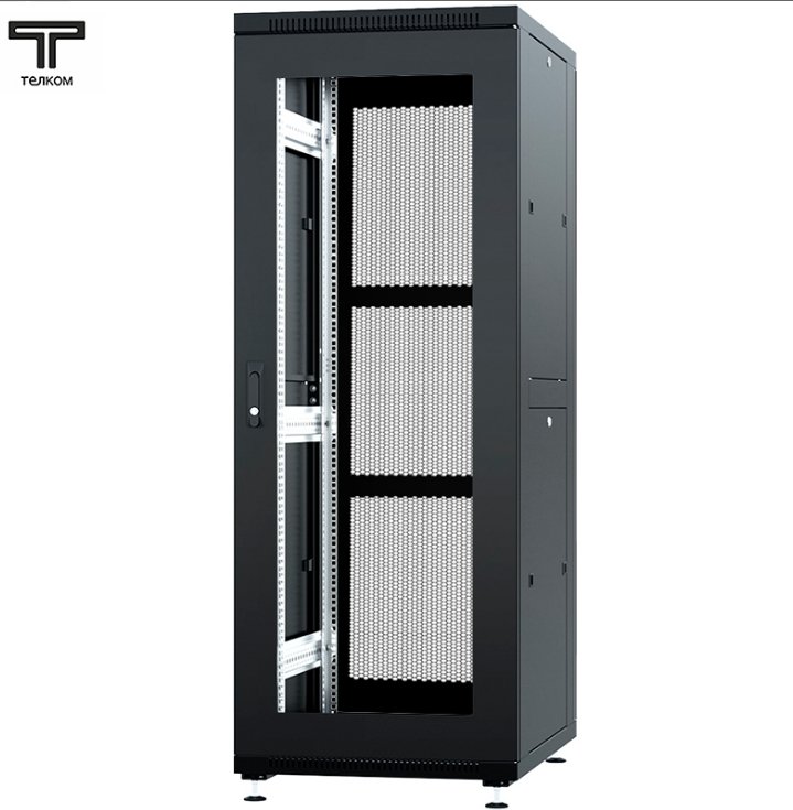 ТЕЛКОМ ТС-37.6.10-СП Шкаф 37U 600x1000x1765мм (ШхГхВ) телекоммуникационный 19 напольный, передняя дверь стекло - задняя дверь перфорация, цвет черный (RAL9005)ТС-37.6.10-СП.9005М фото