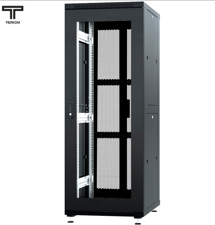 ТЕЛКОМ ТС-37.6.6-С2П Шкаф 37U 600x600x1765мм (ШхГхВ) телекоммуникационный 19 напольный, передняя дверь стекло - задняя дверь перфорация распашная 2-х створчатая, цвет черный (RAL9005)ТС-37.6.6-С2П.9005М фото
