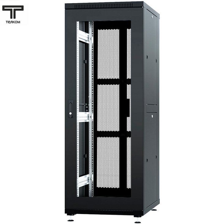 ТЕЛКОМ ТС-37.6.8-С2П Шкаф 37U 600x800x1765мм (ШхГхВ) телекоммуникационный 19 напольный, передняя дверь стекло - задняя дверь перфорация распашная 2-х створчатая, цвет черный (RAL9005)ТС-37.6.8-С2П.9005М фото