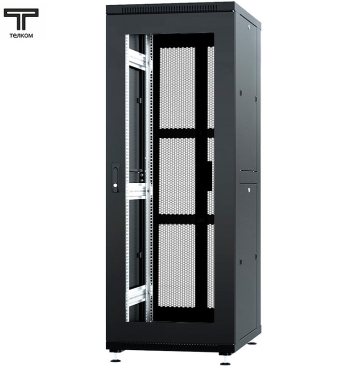 ТЕЛКОМ ТС-42.6.10-C2П Шкаф 42U 600x1000x1987мм (ШхГхВ) телекоммуникационный 19 напольный, передняя дверь стекло - задняя дверь перфорация распашная 2-х створчатая, цвет черный (RAL9005)ТС-42.6.10-C2П.9005М фото