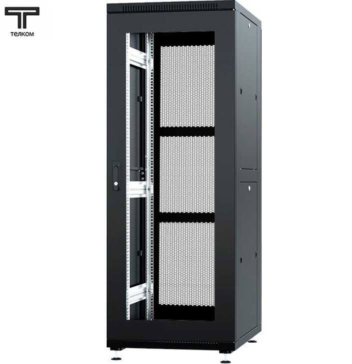 ТЕЛКОМ ТС-42.6.6-СП Шкаф 42U 600x600x1987мм (ШхГхВ) телекоммуникационный 19 напольный, передняя дверь стекло - задняя дверь перфорация, цвет черный (RAL9005)ТС-42.6.6-СП.9005М фото