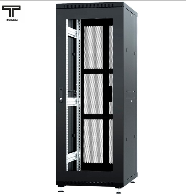 ТЕЛКОМ ТС-42.6.8-С2П Шкаф 42U 600x800x1987мм (ШхГхВ) телекоммуникационный 19 напольный, передняя дверь стекло - задняя дверь перфорация распашная 2-х створчатая, цвет черный (RAL9005)ТС-42.6.8-C2П.9005М фото