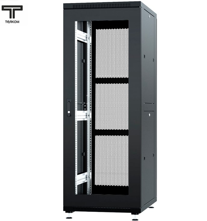 ТЕЛКОМ ТС-42.6.8-СП Шкаф 42U 600x800x1987мм (ШхГхВ) телекоммуникационный 19 напольный, передняя дверь стекло - задняя дверь перфорация, цвет черный (RAL9005)ТС-42.6.8-СП.9005М фото