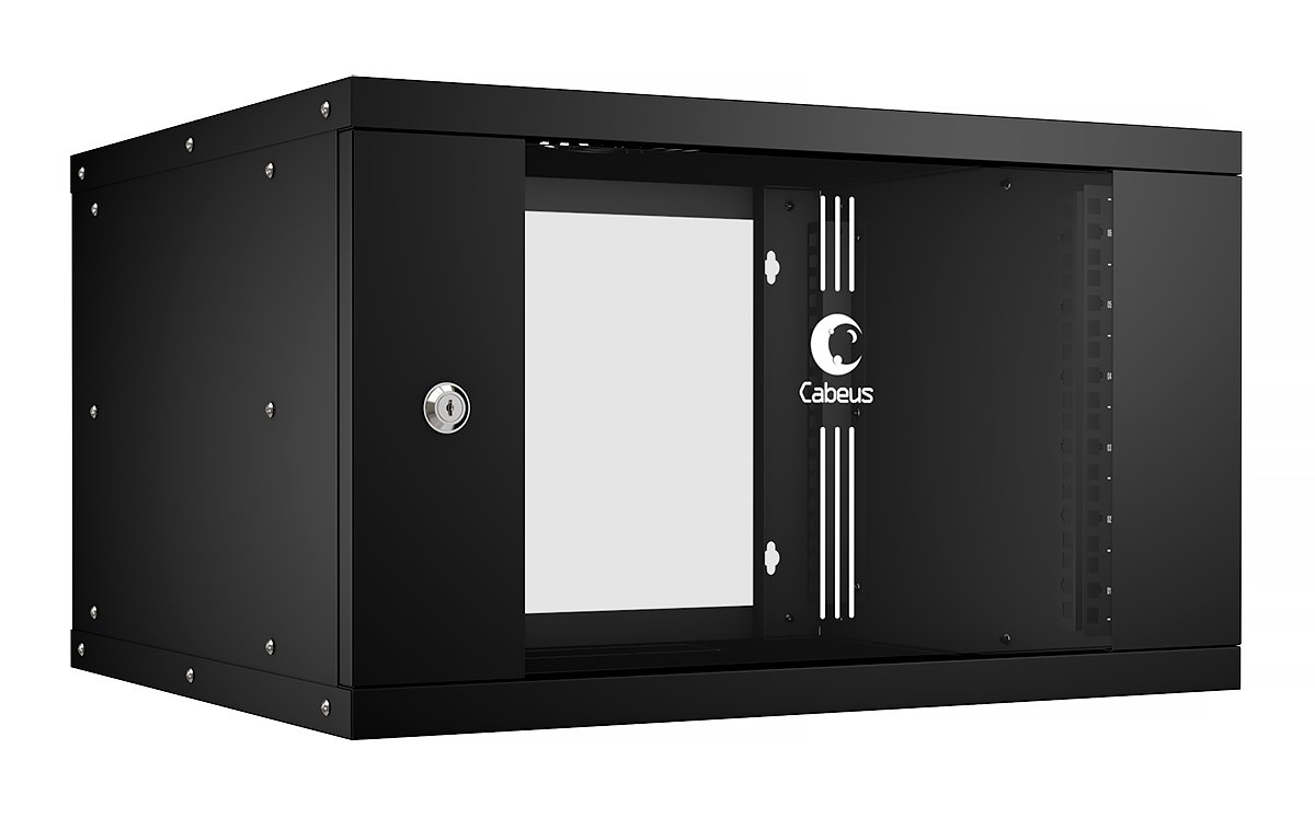 Cabeus WSC-05D-6U55/45-BK Шкаф телекоммуникационный настенный 19 6U, серия LIGHT разборный, дверь стекло, цвет черныйWSC-05D-6U55/45-BK фото