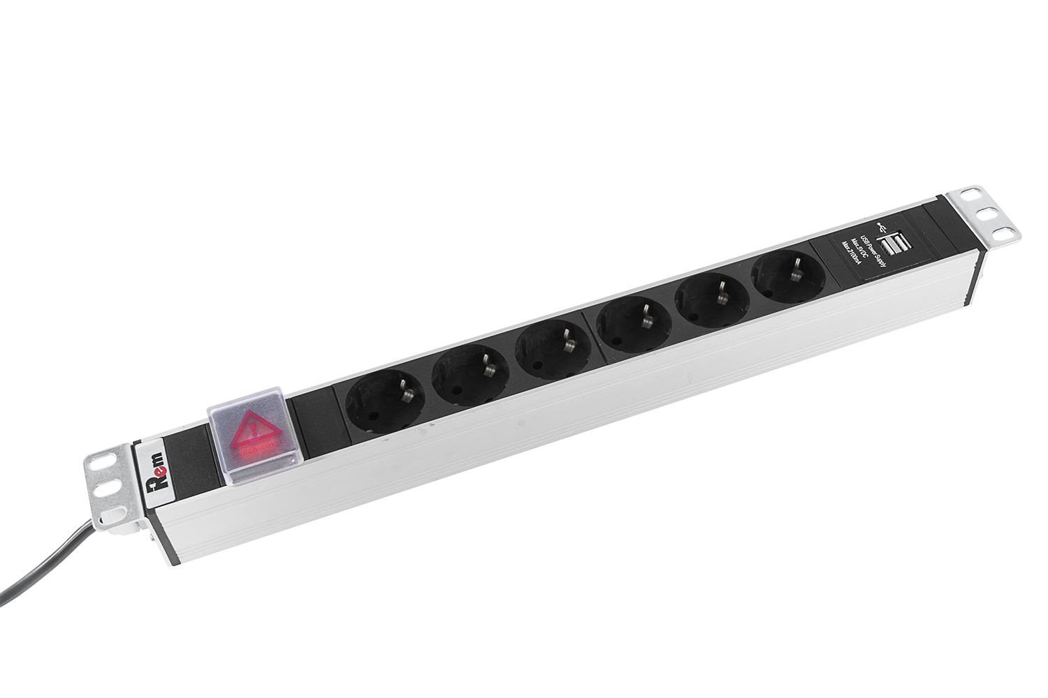 Блок розеток Rem-16 с выкл и USB-портом, 6 Schuko, 16A, алюм., 19, шнур 3 м.R-16-6S-V-U-440-3 фото