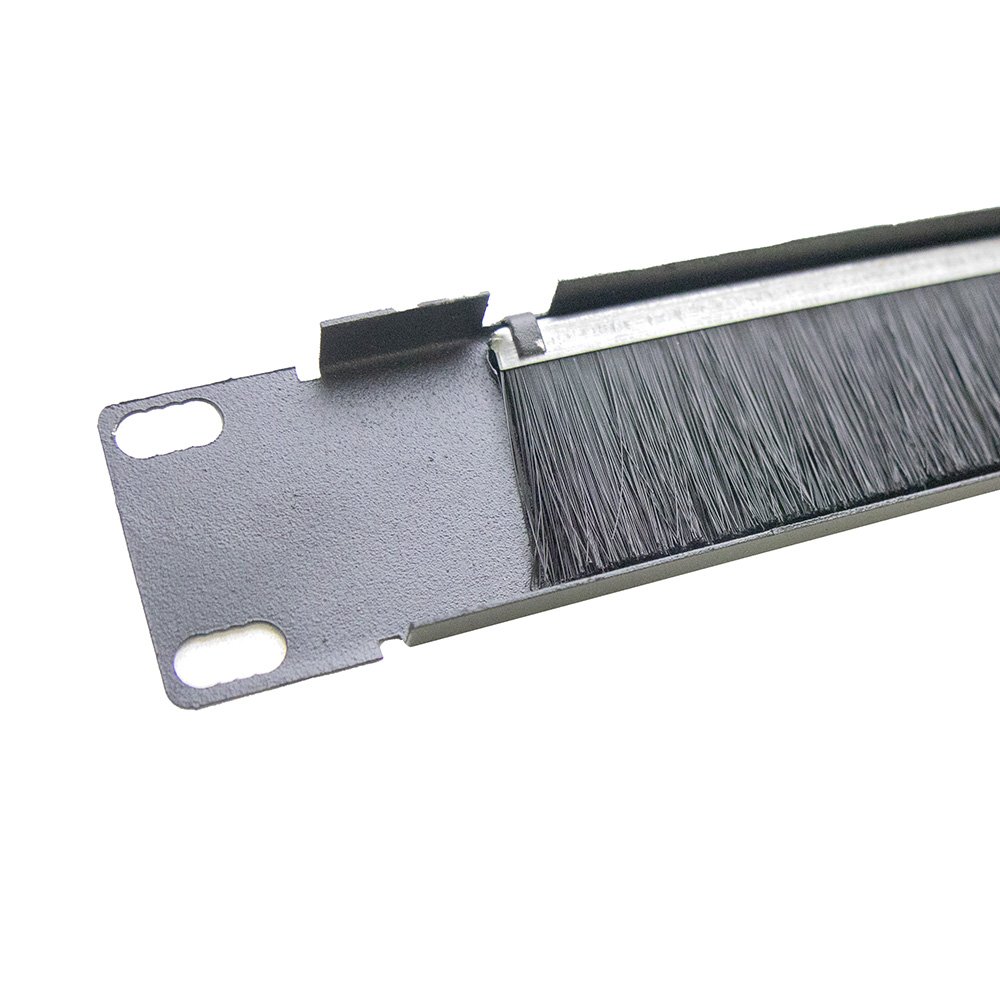 RC19 SH-J004A-9005 Кабельный органайзер горизонтальный 19 1U, с щеточным вводом, металлический, цвет черный Ral 9005 фото 3