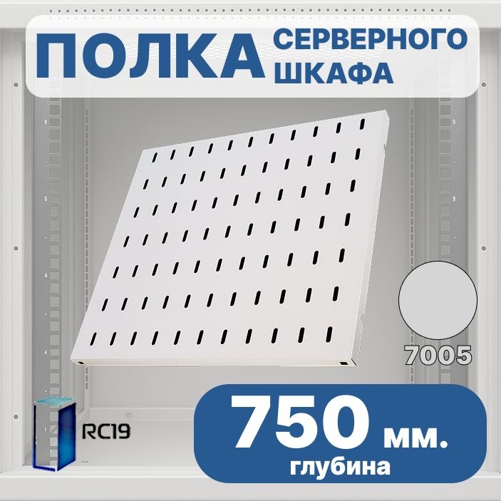 RC19 SV-75-7035 Перфорированная полка глубина 750 мм, для напольных шкафов RL глубиной 1000 мм, цвет серый Ral 7035