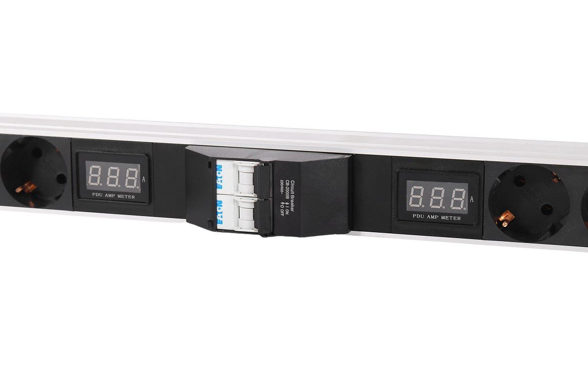 Вертикальный блок розеток Rem-32 на 2 контура по 8 Sсhuko, 4 IEC 60320 C19 с авт., инд., 2*32А, алюм., 33-38U, колодка фото 2