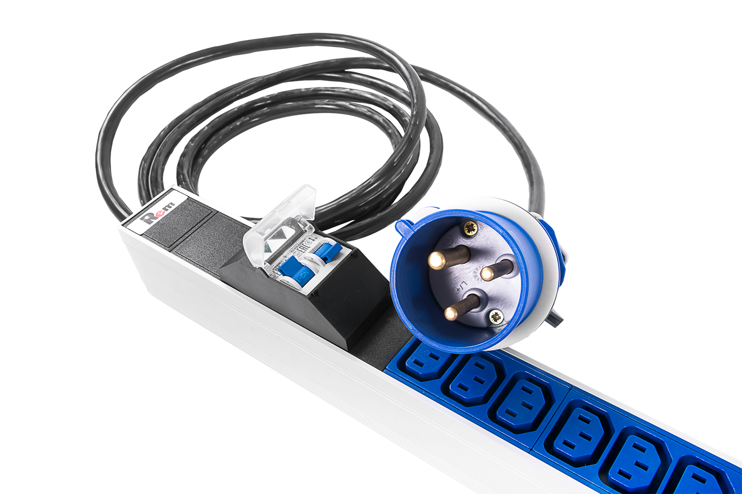 Верт блок розеток Rem-32, 1 фаза 32A, 2 авт, инд, 36 C13, 1420 мм, вх IEC 309, шнур 3 м фото 5