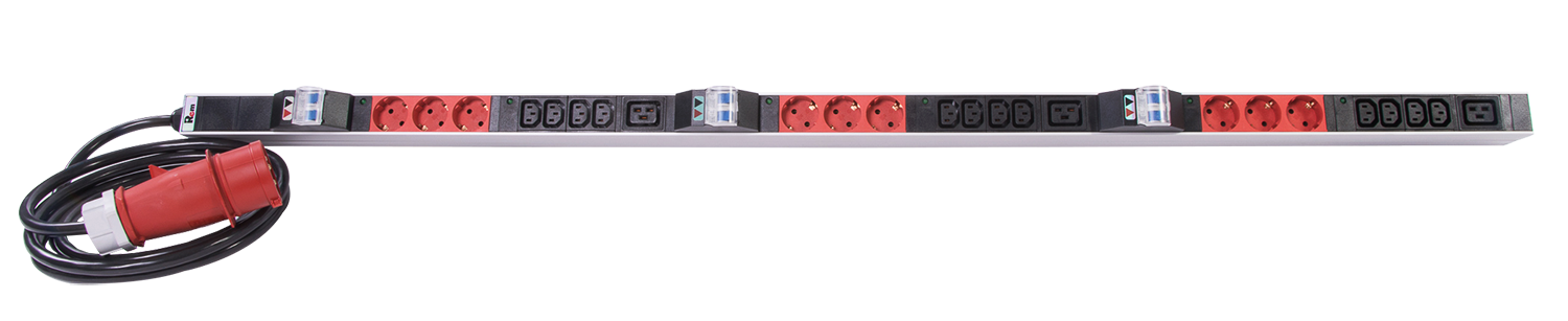 Верт блок розеток Rem-3x32, 3 фазы 32A, 6 авт, инд, 9 S, 12 C13, 3 C19, 1420 мм, вх IEC 309, шнур 3м фото 5
