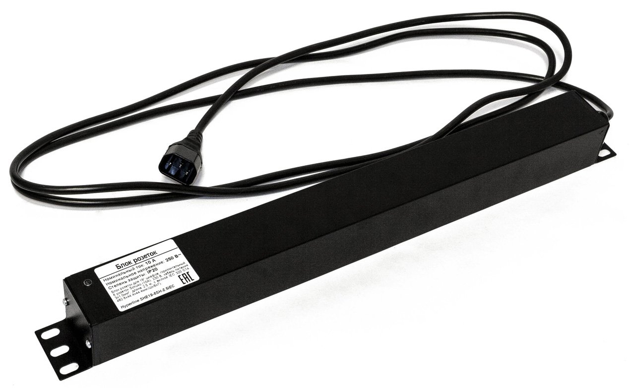 Блок розеток для 19 шкафов, горизонтальный, 6 универсальных розеток, 16A, шнур с вилкой ЕС 2.5м фото 4