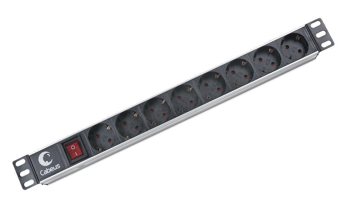 Cabeus PDU-8P Блок евророзеток для 19 шкафов, горизонтальный, 8 розеток, 10 A, выключатель, гнездо под шнур, алюминиевый корпус фото 5