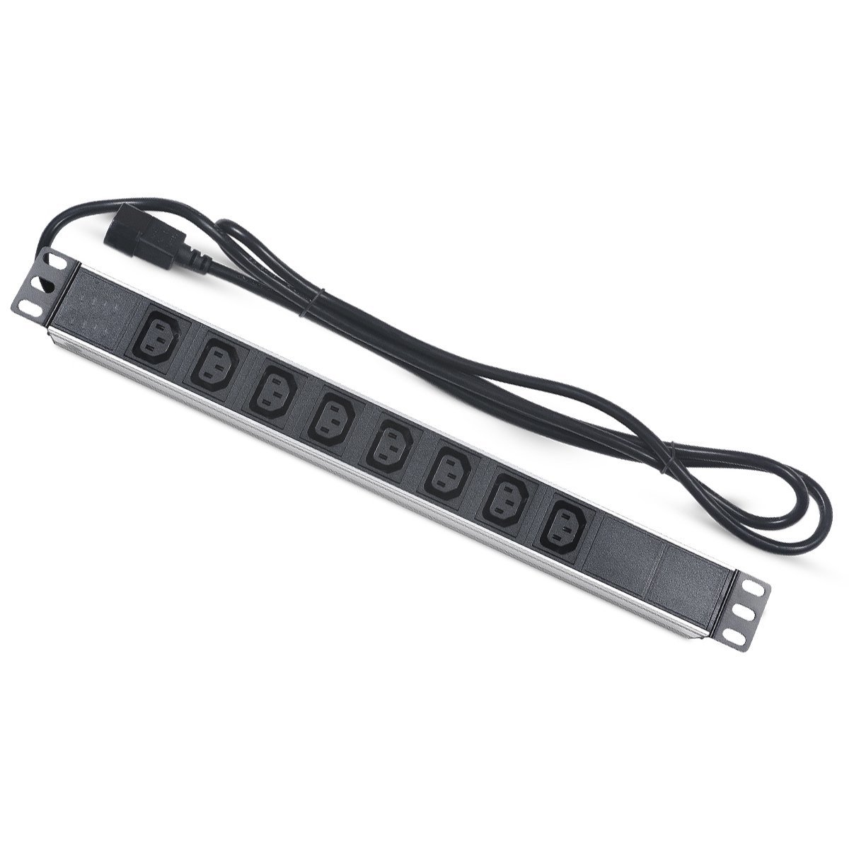 RC19 PDU-8I-2IEC/EY01B-1U-1C8 +2m Блок розеток для 19 шкафов, горизонтальный, 8 розеток IEC 320 C13, 10 A, без выключателя, алюминиевый корпус, шнур 2 м, вилка IEC 320 C14 фото 4