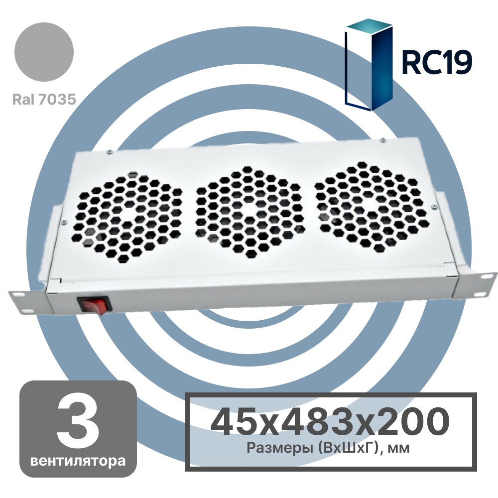 RC19 MV-400-3 Модуль вентиляторный 19, 1U, 3 вентилятора, регулируемая глубина 200-310ммMV-400-3 фото
